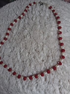 Red Bead and Pearl Necklace - Women Jewelry
